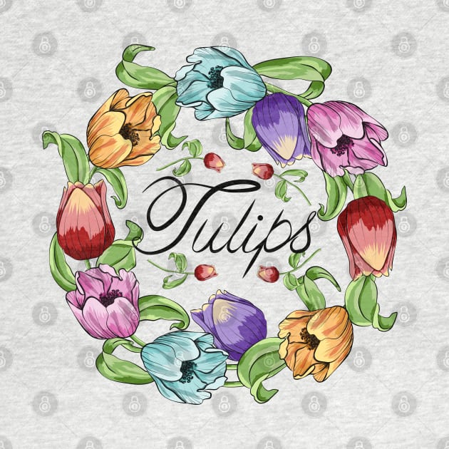 Tulips Flowers Wreath by Designoholic